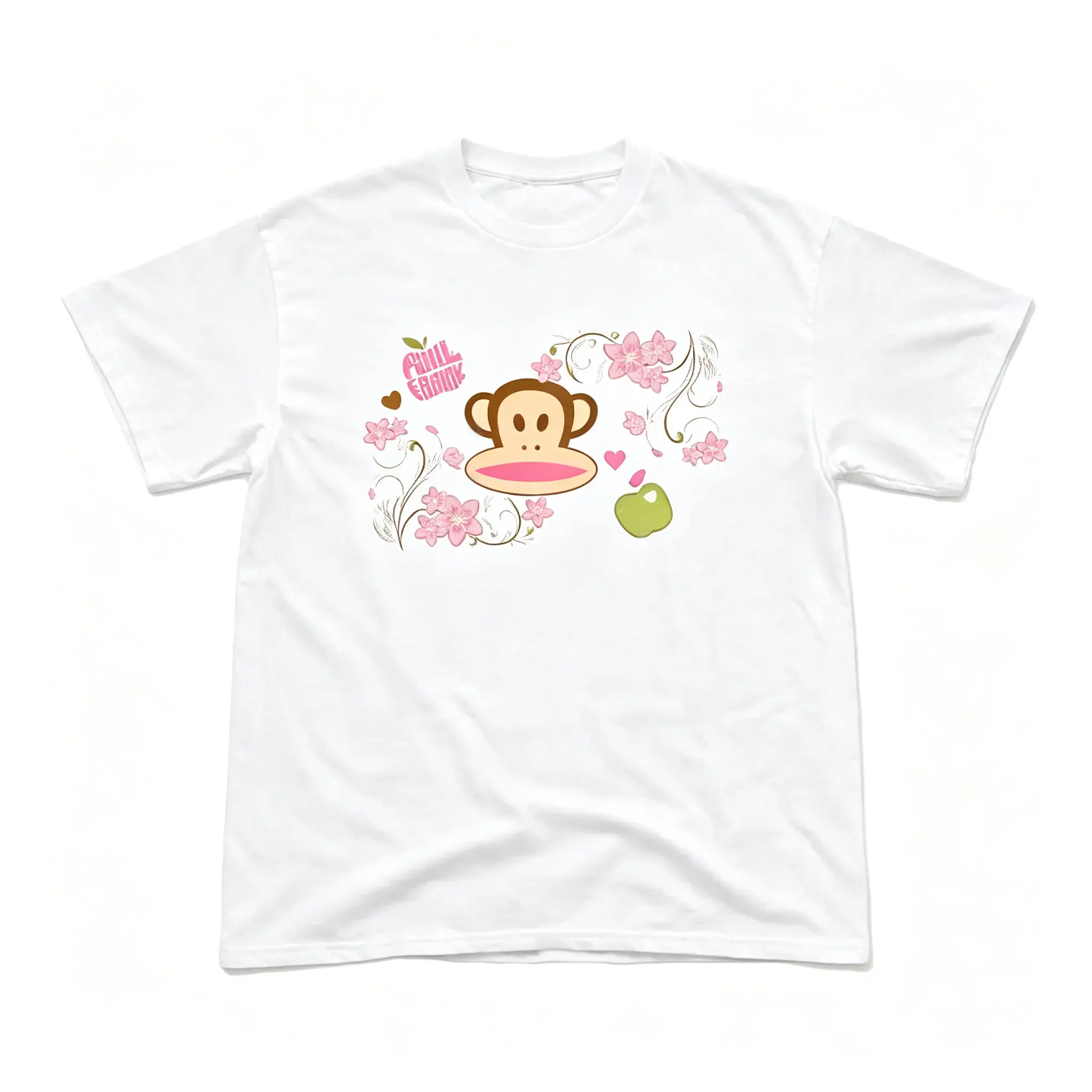 Paul Frank Julius Monkey Cherry Blossom Baby Tee Women Y2k Vintage Streetwear Graphic Printed Fitted Casual Short Sleeve Top