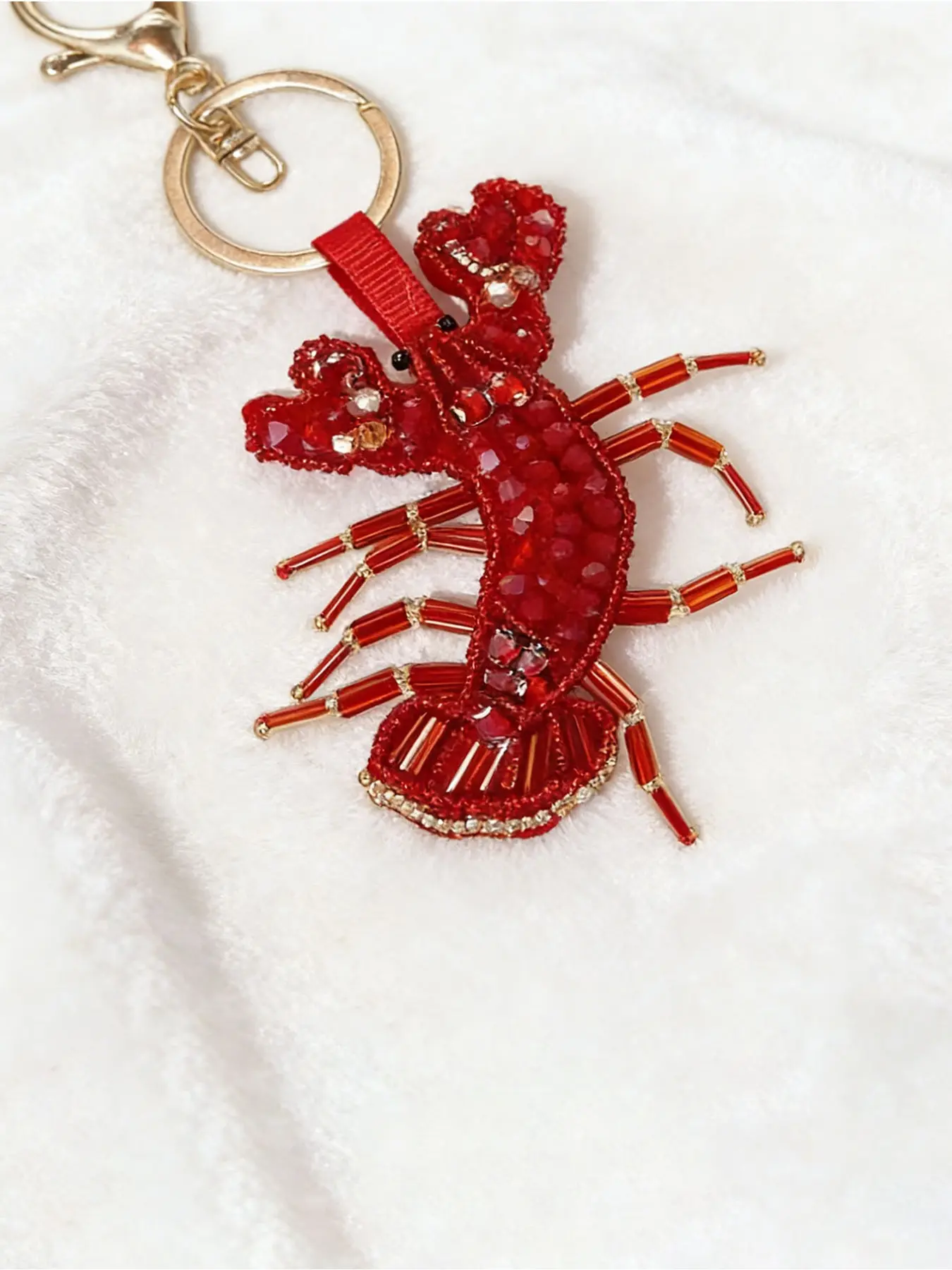 Handmade Beaded Lobster Keychain, Multi-Layer Pendant Ocean Creature Charm, Summer Island Vacation Backpack Decorative Hanging Ornament