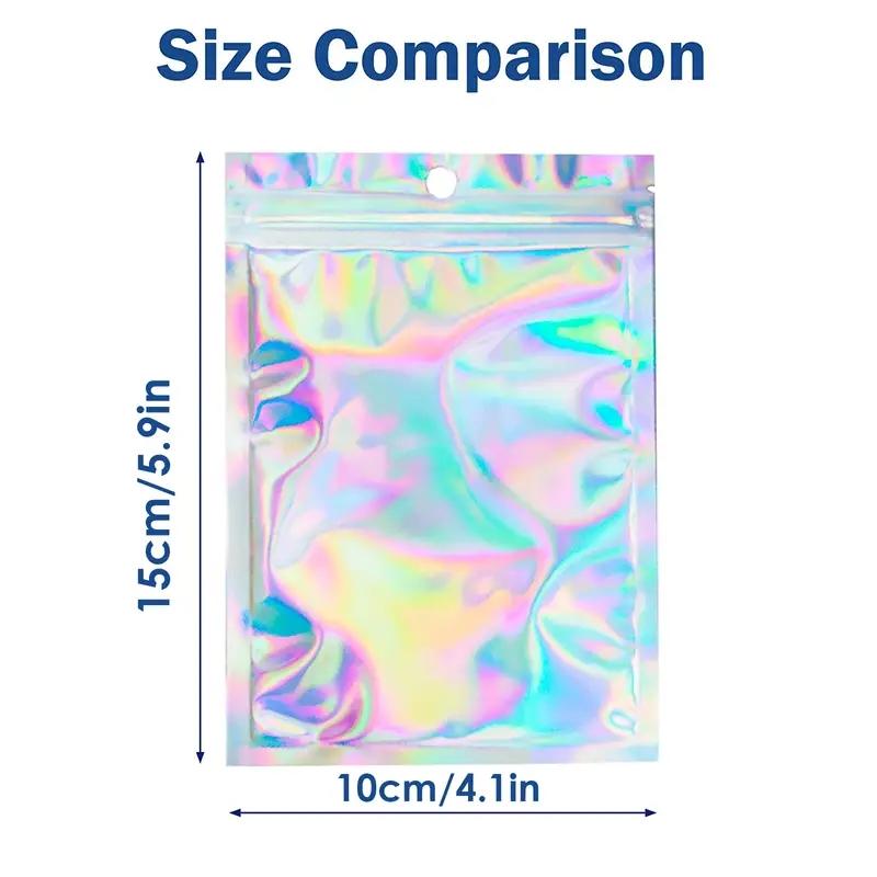 100pcs Holographic Resealable Mylar Bags Ziplock Candy Suger Tee Jewelry Beauty Storage Bag