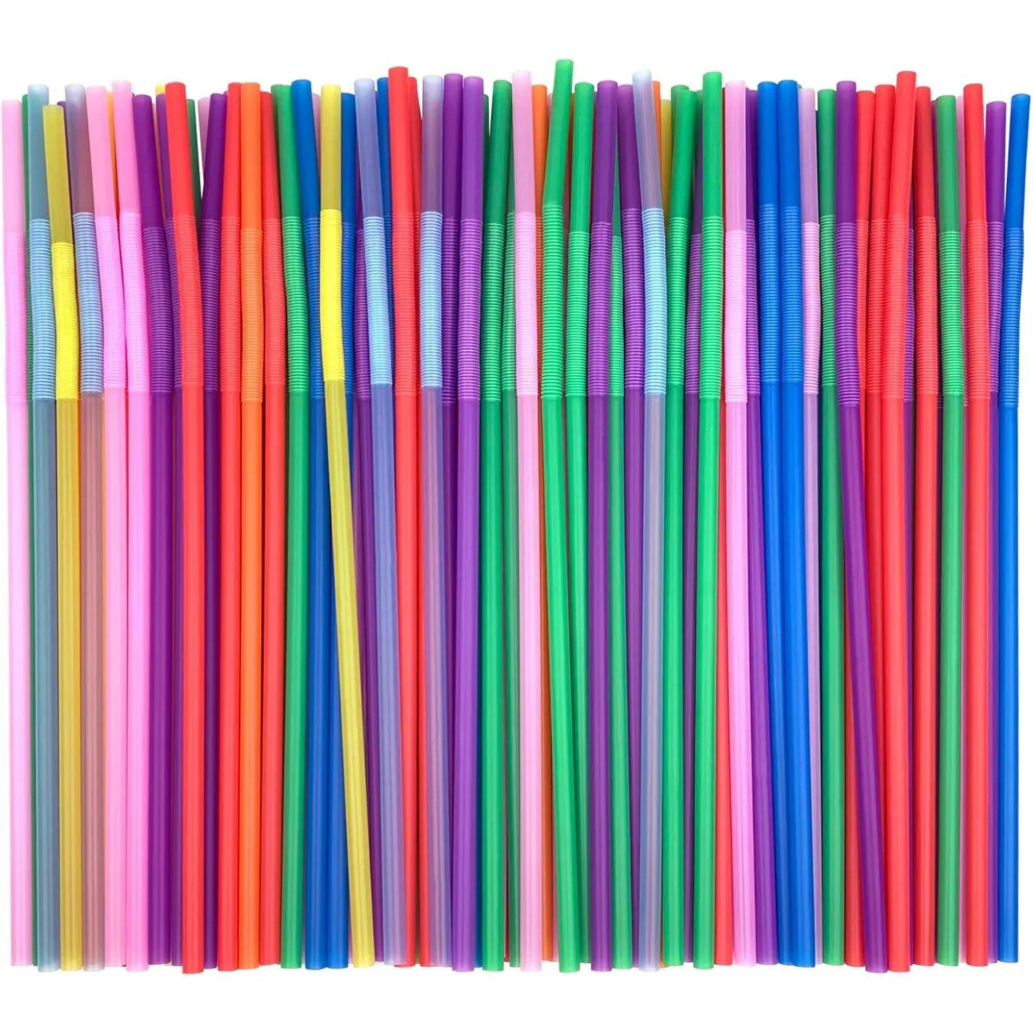 100 count Flexible Colorful Disposable Plastic Bendable Drinking Bendable Straws, 10.4" Long and 0.23'' Diameter