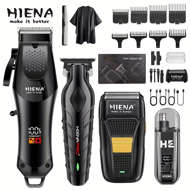 Hiena Professional Hair Clipper Set, LED Display, Precision Trimmer, Blade Beard Trimmer, Lightweight Nose Hair Trimmer, Gift Idea