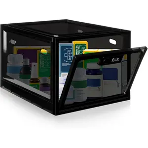Medication Lock Box with Code, 12.6L Large Lockable Storage Box for Medicine, Snacks, Phone, and Electronics - BPA-Free, Clear Design with Charger Holes for Home, Office, Dorm, and Fridge