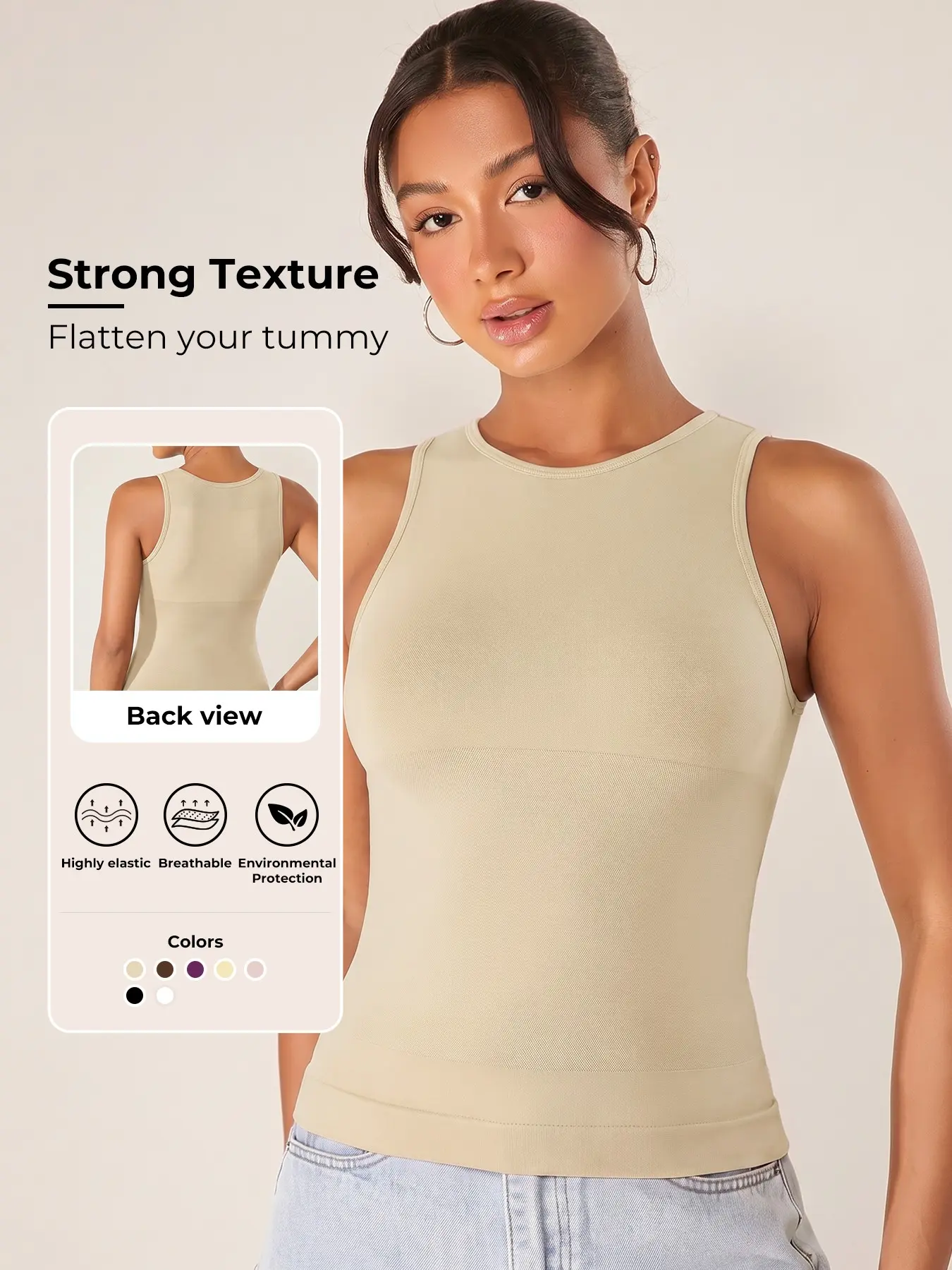 Women's Shapewear Tank Top, Round Neck Halter Seamless Compression Slimming Belly Control Upper Garment, Casual All-Season Wear