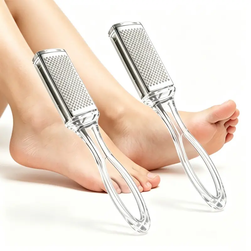 2pcs Clear Handle Stainless Steel Foot File Rasp, Professional Pedicure Tool, Remove Dead Skin, Callus, Cracked Heels, Portable Foot Care Tool, Foot Files And Callus Removers For Dead Skin