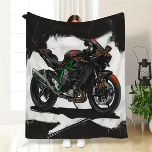 1pc Adult All-Seasons Wrinkle-Resistant Breathable Cool Flannel Motorcycle Blanket - Creatively Digital Printed, Soft Warm Lightweight Throw for Travel, Camping, Living Room Use