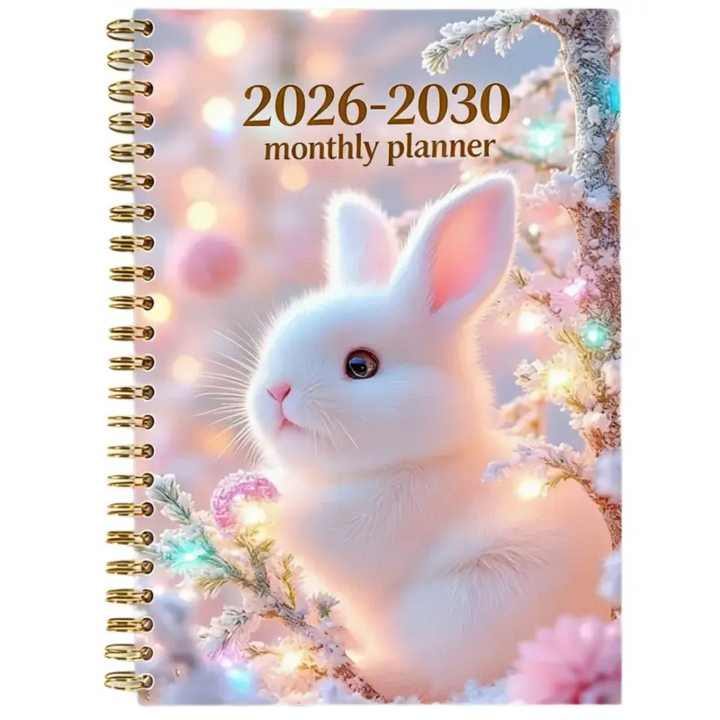 2026-2030 Monthly Planner/Calendar - January 2026 to December 2030, 5-Year Monthly Planner, White Cute Bunny Themed Cover Design Notebook, Yearly and Monthly Calendar Planning, Monthly Tabs, 60-Month Calendar, 5.5 x 8.3 inches, Thick Paper, Elastic Cover,