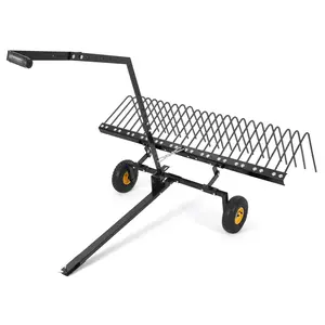60'' Tow Behind Lawn Dethatcher, Pull Behind Pine Straw Rake with 24 Durable Spring Steel Tines Lawn Dethatcher, Tow Behind Steel Pine Straw Rake Designed to Lawn and Garden Tractors, Black/Orange