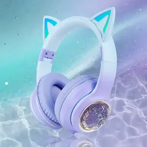 Cute Cat Ear Bluetooth Headphones, Wireless Over-Ear Headphones with Shiny Quicksand Glitter, Foldable Gaming Headset with Comfortable Earpads for Girls, Teens & Kids, Ideal for Gaming, Music, School & Travel, Great Gift Choice