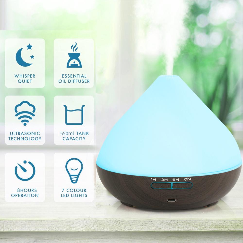 Aromatherapy Diffuser  Ultrasonic Humidifier, Remote Control, Colorful LED Mood Light, 6 Oils Included for Home & Office