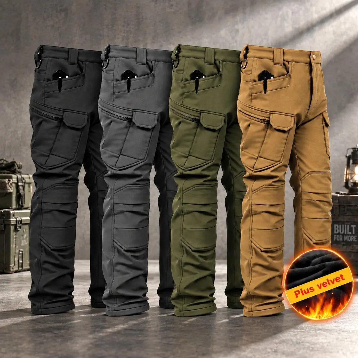 Homug Men's Work Pants - Basic Menswear Plain, Waterproof, Windproof, Warm, Rugged Military Style Outdoor Utilitarian Pocket Trousers for Winter Trekking & Outdoor Workers, Pocket Men's Pants