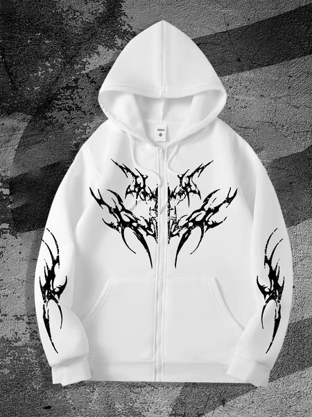 Y2K Gothic Dark Style Printed Zipper Hoodie, Fashion Streetwear for Casual Occasions, Fall & Winter New Arrival