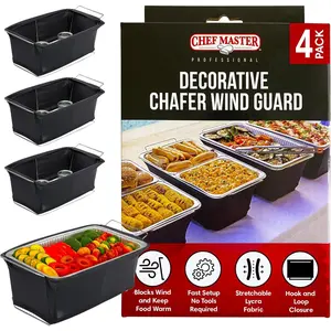 4-Pack Chafer Wind Guard Cover for Chafing Dish - Flame Retardant Fabric Screen for Food Warmers - Chafing Dish Wind Guard - Breeze Protection & Heat Retention for Catering, Parties, Buffets - 90081