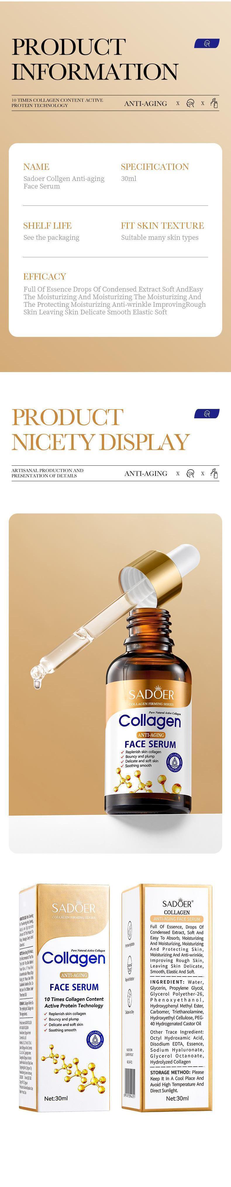 SADOER Collagen Face Serum - Hydrating & Plumping Facial Essence for Youthful Glow - Anti-Aging Moisturizer with Nourishing Formula Lightweight Cosmetic SADOER Collagen Face Serum - Hydrating & Plumping Facial Essence for Youthful Glow - Anti-Aging Moisturizer with Nourishing Formula Lightweight Cosmetic