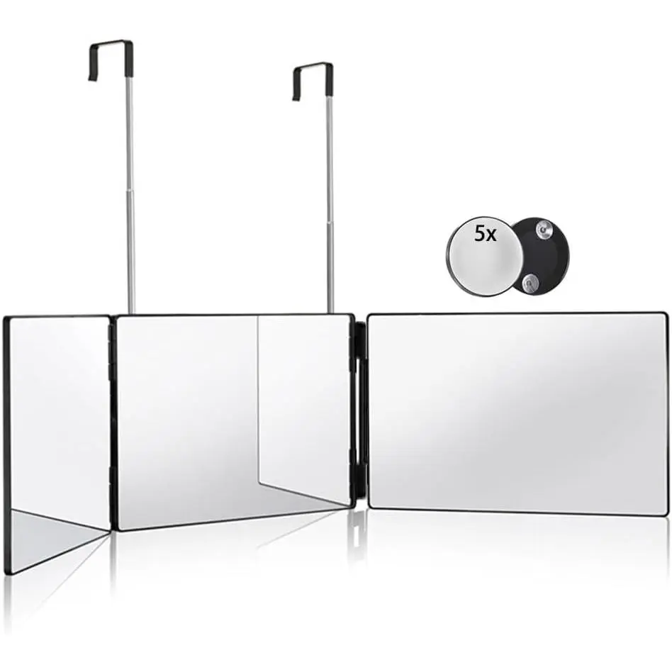 3 Way Mirror for Hair Cutting,360 Trifold Mirror with,and 5X Magnification,for Makeup, Hair Styling