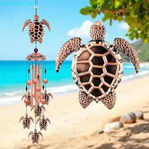 Sea Turtle Wind Chimes, Coastal Decor With 4 Aluminum Tubes & 6 Lucky Tortoise Charms, Melodious Windchime for Indoor, Garden, Yard, Patio & Balcony Decoration