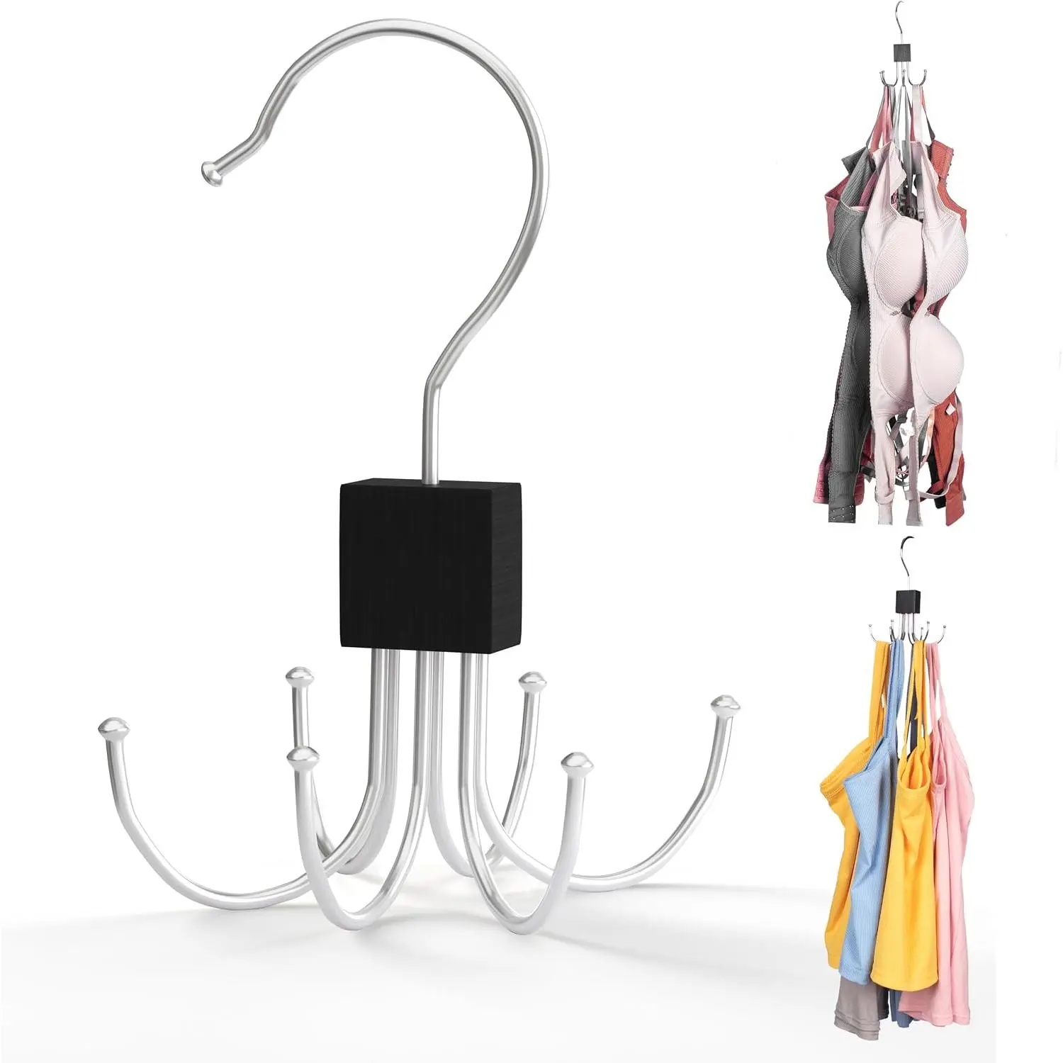 Top Hanger,Rotatable Bra Hanger,Max 18 Storage Capacity  Bra Hangers,Space Saving Hangers for Dorm,Closet Organizers and Storage,Closet Organizer for Belt,Scarf, Purse,Black