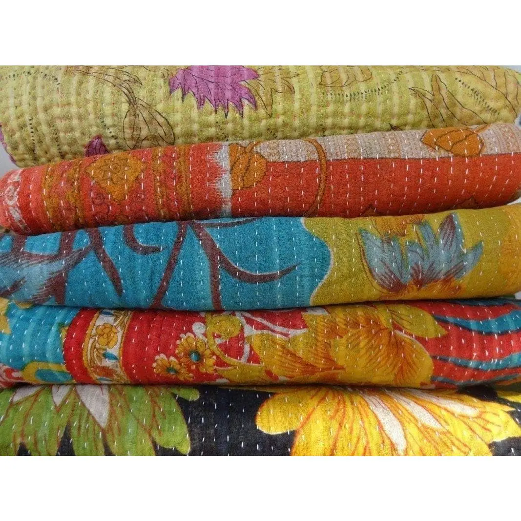5 Pieces Mix Lot Whole Sale Tribal Kantha Quilts Vintage Cotton Bed Cover Throw Old Assorted Patches Made Rally