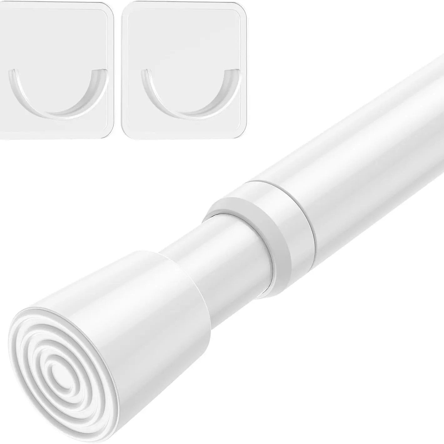 Spring Tension Rod with Holder, No Drilling Shower Curtain Rod, Adjustable Rod, Suitable for Windows, Bathroom, Closet, Anti-Slip, Rust-Resistant, 0.63 Inch Diameter