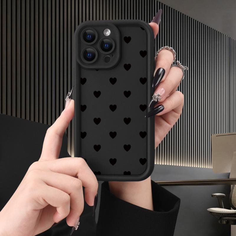 Popular Love Heart Pattern Case for iPhone 17 16 15 14 Pro Max 13 12 11 XR XS Air Plus Shockproof Non Slip Military-Grade Protection Silicone Cover