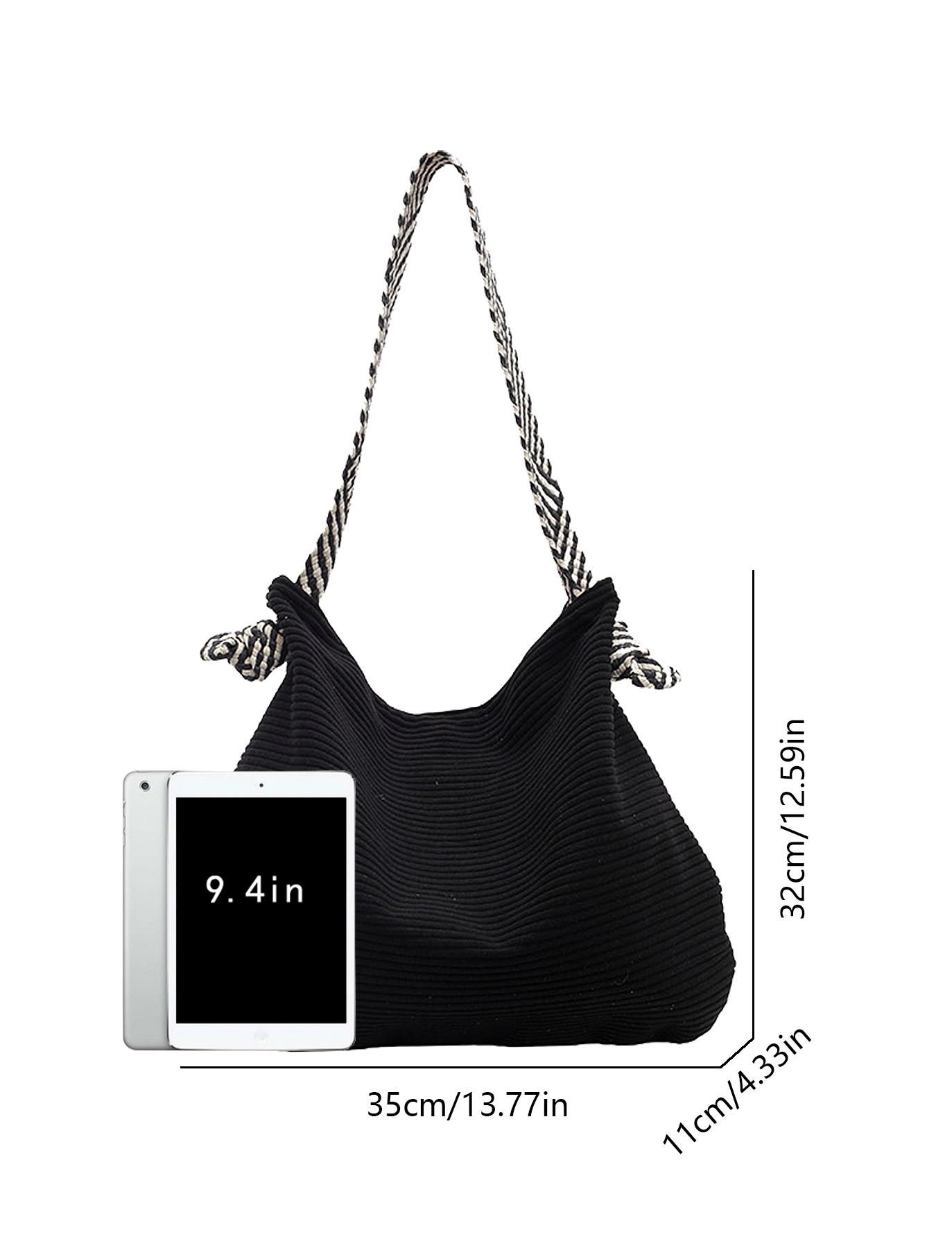 Tote shoulder underarm bag large capacity cloth bag crossbody commuter tote bag, with black and white striped wide shoulder strap, Casual lightweight bag, Crossbody shoulder bags, suitable for daily commuting office workers student party