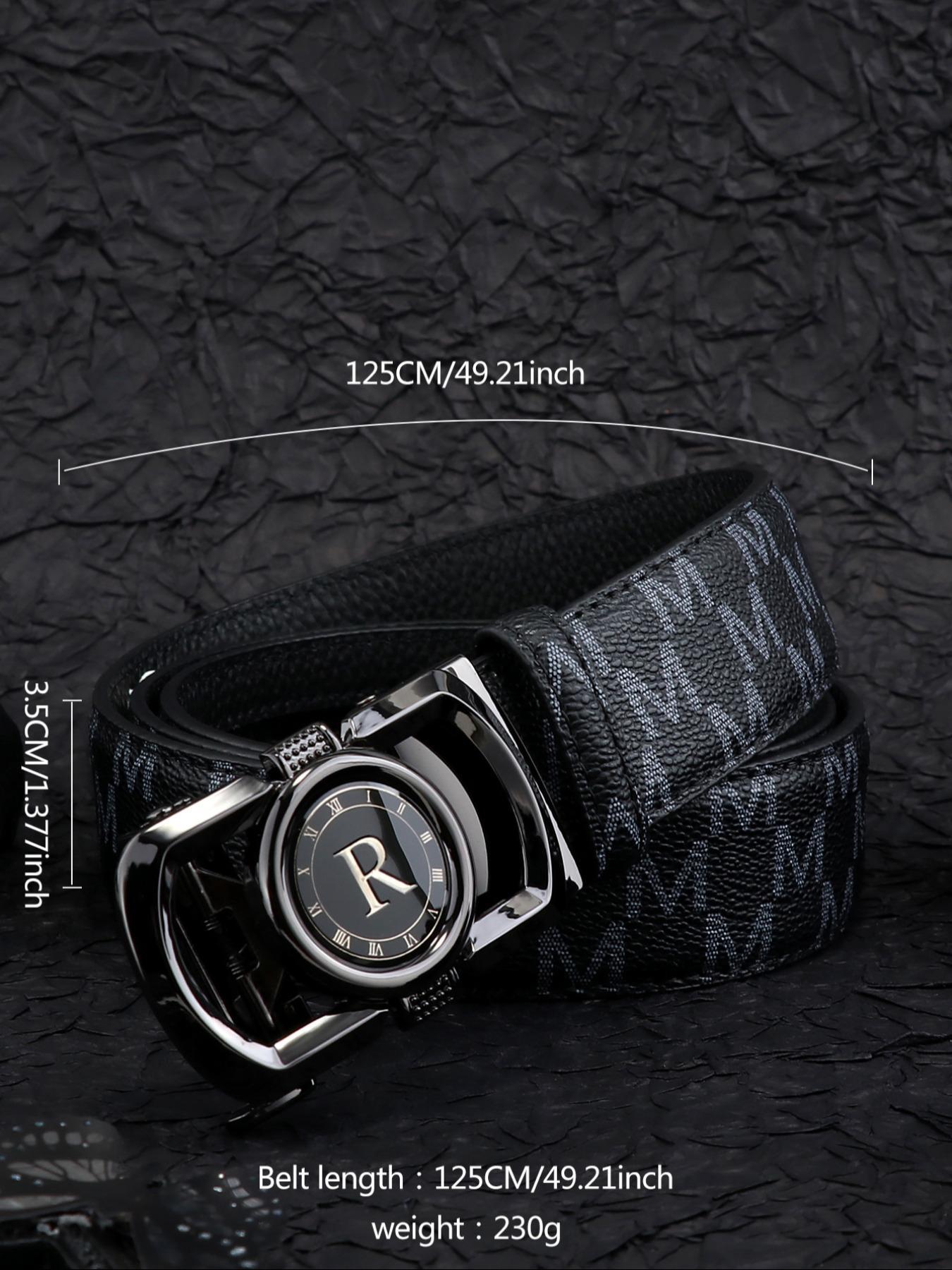 Men's Business Fashion Letter R Design Leather Belts, Casual Waistband for Jeans Trousers, Trendy All-match & Exquisite Belt for Birthday Gift