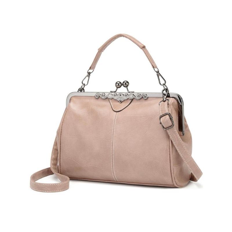 BIGWIG Women's Elegant PU Handbag, Fashion Large Capacity Crossbody Bag 2025, Leather Shoulder Bag, Chic Vintage Kiss Lock Shoulder Bag, Suitable for Work and Daily Use, Can Be Used as a Gift for Your Girlfriend