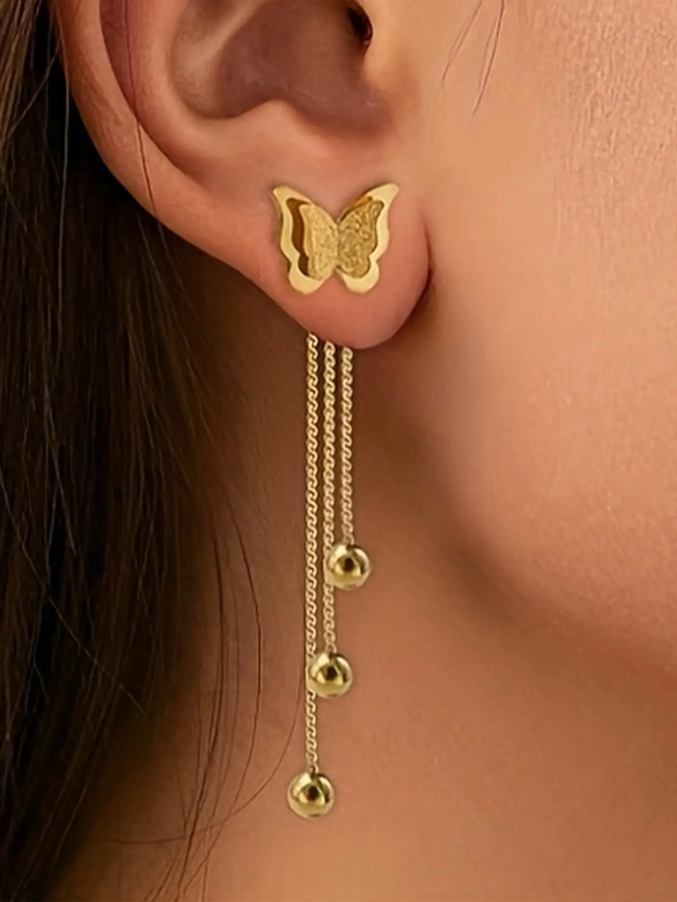 1 Pair of Double-layered Butterfly Tassel Pendant Hypoallergenic Stainless Steel Earrings for Women; Elegant, Fashionable Long Earrings with Tassels, Chain Earrings, Perfect for Everyday Wear and Weddings or Parties