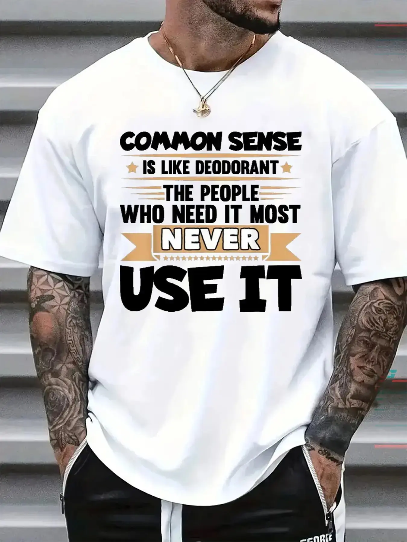 Funny 'Common Sense Is Like Deodorant' Sarcastic Humor T-Shirt for Men - Comfort Fit Crew Neck Tee with Witty Saying, Ultra-Soft Breathable Fabric & Moisture-Wicking Technology - Casual - Wear