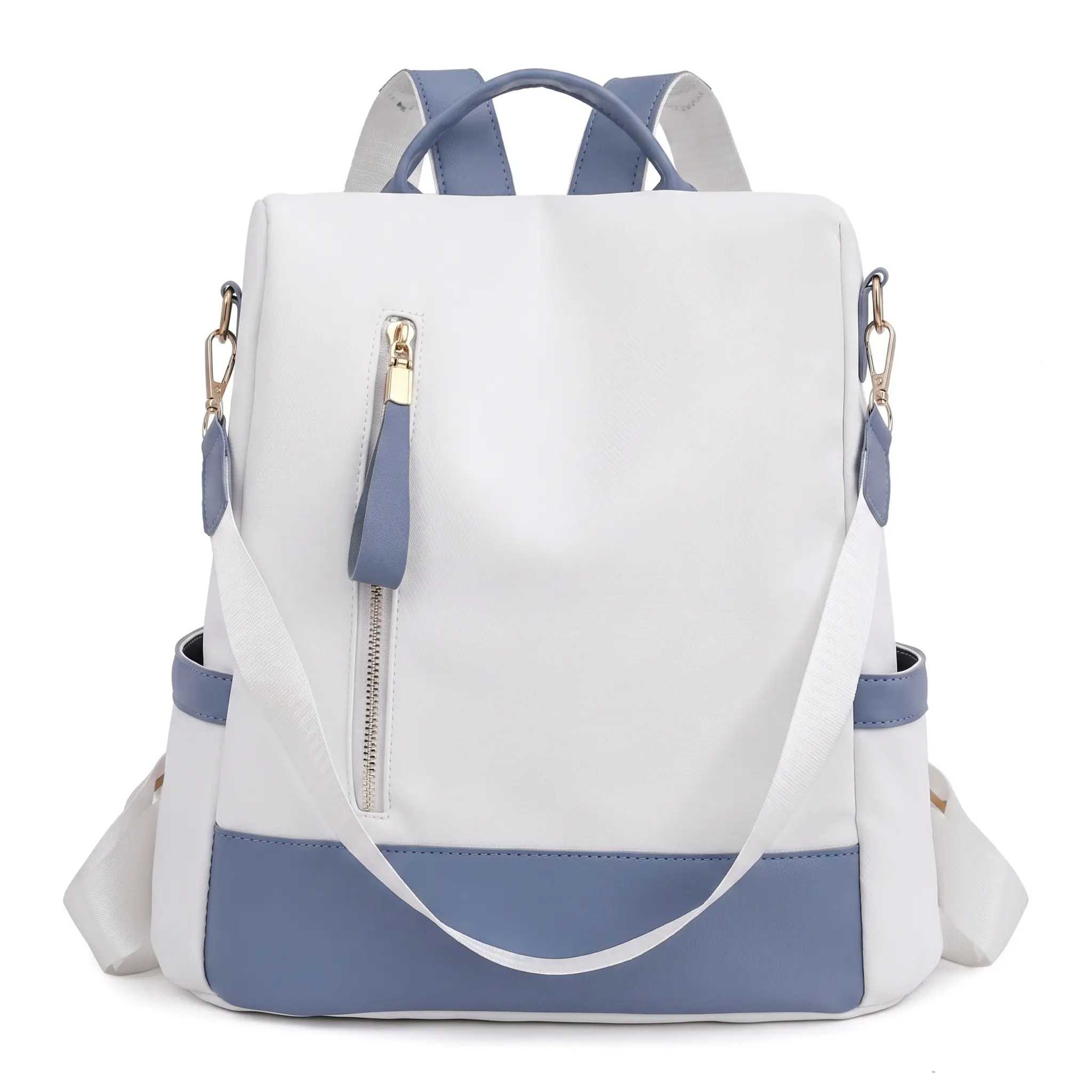 Women's Anti-Theft Waterproof Nylon Backpack, Color Block Splicing Design with Hidden Zip Pocket, Street Trend Soft Casual Bag for Commute Campus Use, Block Colors tiktokshopbacktoschool