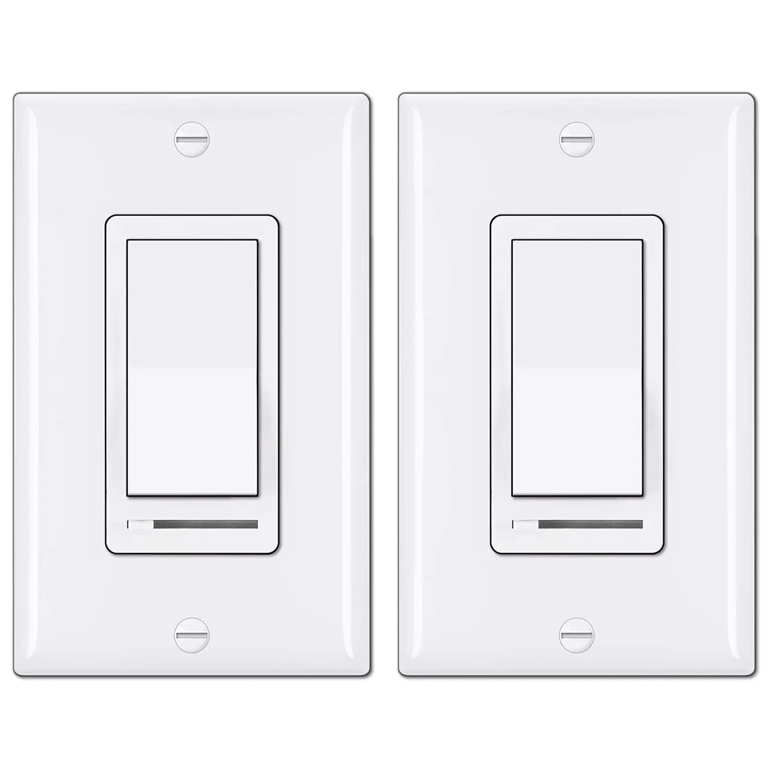 2 Pack Dimmer Light Switch, Universal Lighting Control, Single Pole or 3 Way, Compatible with LED Dimmable Lamp, CFL, Incandescent, Halogen Bulb, Decorator Wallplate Included, UL Listed, White