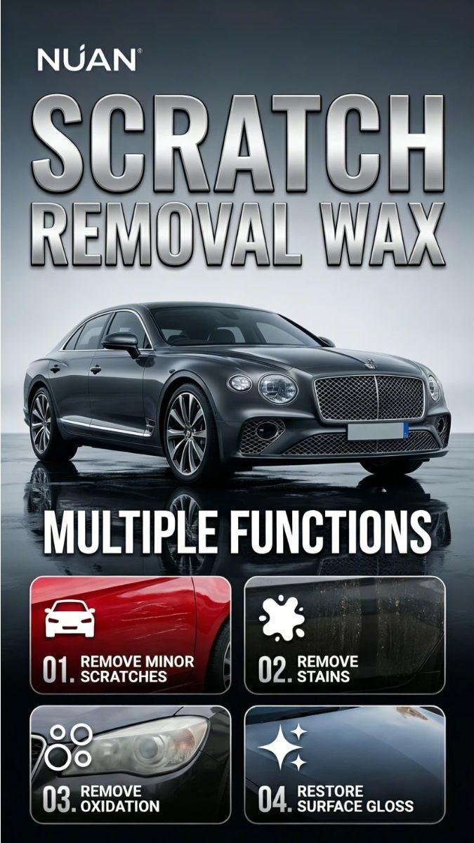 NUAN Car Scratch Repair Paste – Restores Paint From Scratches/Oxidation/Stains, Safe For All Finishes, White & Black Variants, Includes Sponge + Towel. Car Maintenance Essential.