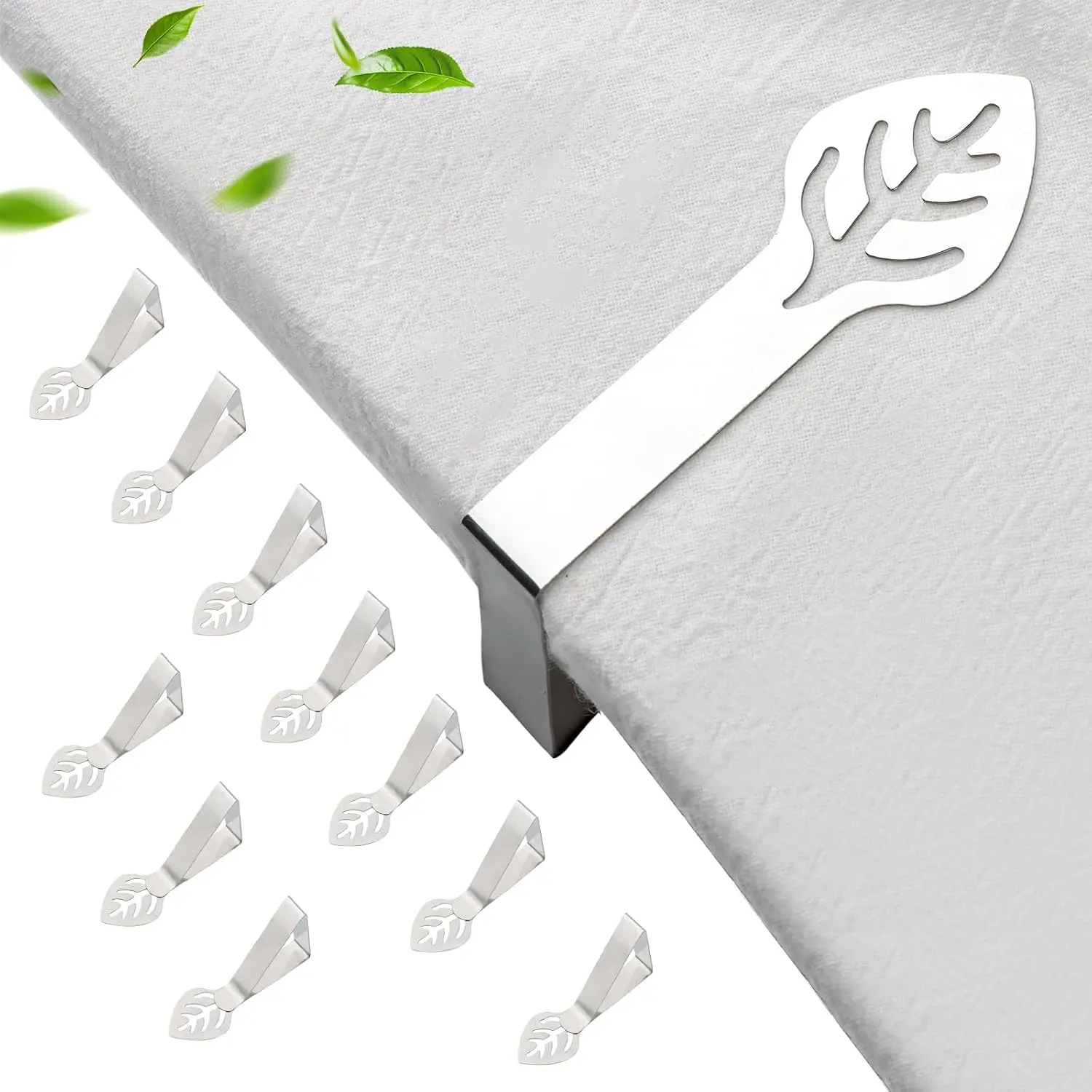 10 Pack Leaf Tablecloth Clips – Heavy Duty Stainless Steel Table Cloth Holders for Picnic, Camping, Patio & Wedding – Decorative Outdoor Cover Clamps for Round, Square & RV Tables