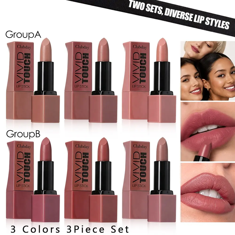 3‑Pack Nude Matte Lipstick Kit, Smooth Non‑Sticky Comfortable Texture, High Pigment Easy‑to‑Apply Color, Long‑Wear Lock‑in‑Color Lip Cosmetic For All Skin Tones