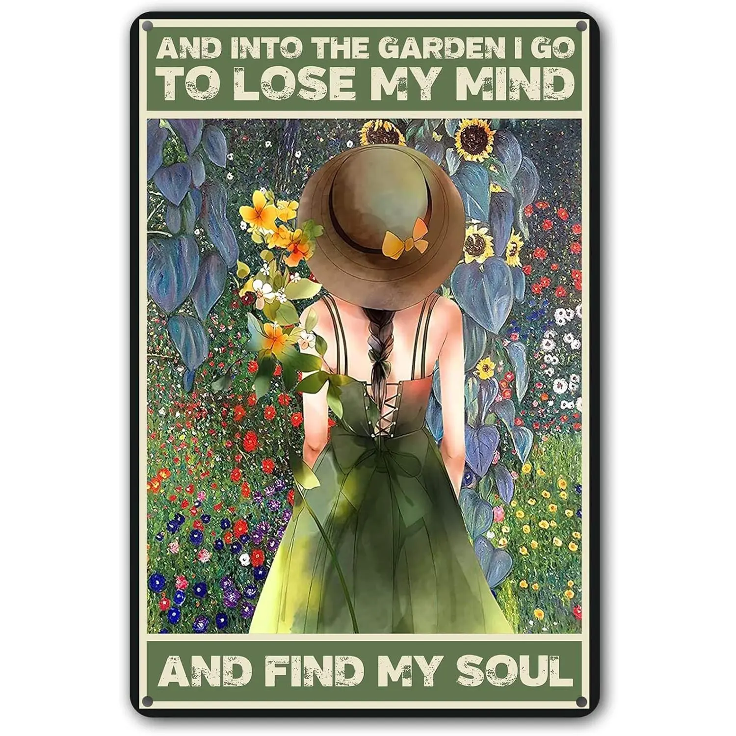 Garden Lover Metal Tin Sign, "And Into The Garden I Go To Lose My Mind And Find My Soul", Vintage Garden Wall Decor, Floral Garden Art Sign, Gardening Gift For Women, Farmhouse Outdoor Decor, Metal Wall Plaque 8x12 Inch