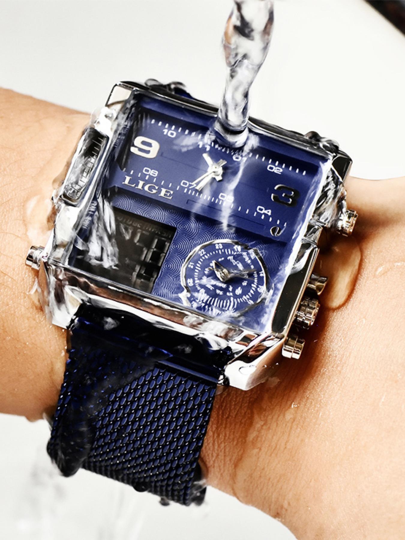 Men's Square Design Multifunctional Digital Quartz Watch, Modern Fashionable Wristwatch, Square Dial Wristwatch, Fashion Waterproof Watch for Party, Daily Decor, Trendy All-match & Exquisite Watch for Birthday Gift with Box