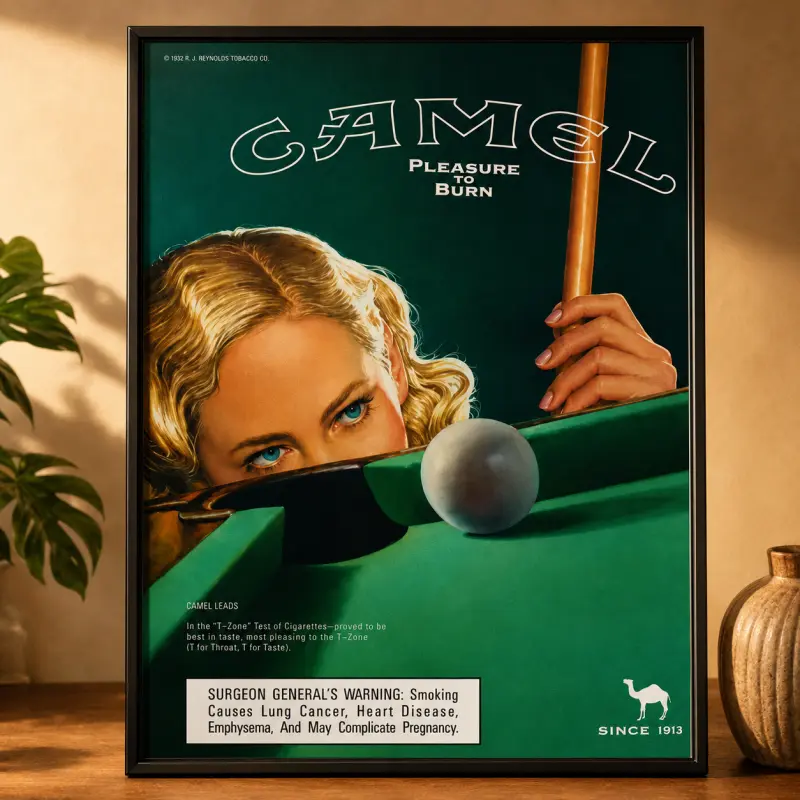 Vintage Camel Pinup Printed Poster, Retro Pool Hall Canvas Wall Art, Waterproof Vintage Pinup Style Wall Decor for Bedroom, Game Room, Bar, Man Cave, Living Room, Dorm and Lounge, Billiards Decor, Retro Wall Art, Bar Decor, Gift for Men