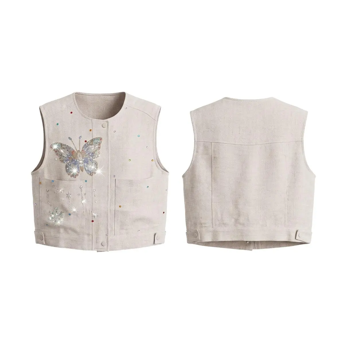 TCH [100% Linen] Hot Diamond Butterfly Vest Women's Spring/Summer Design Sleeveless Top