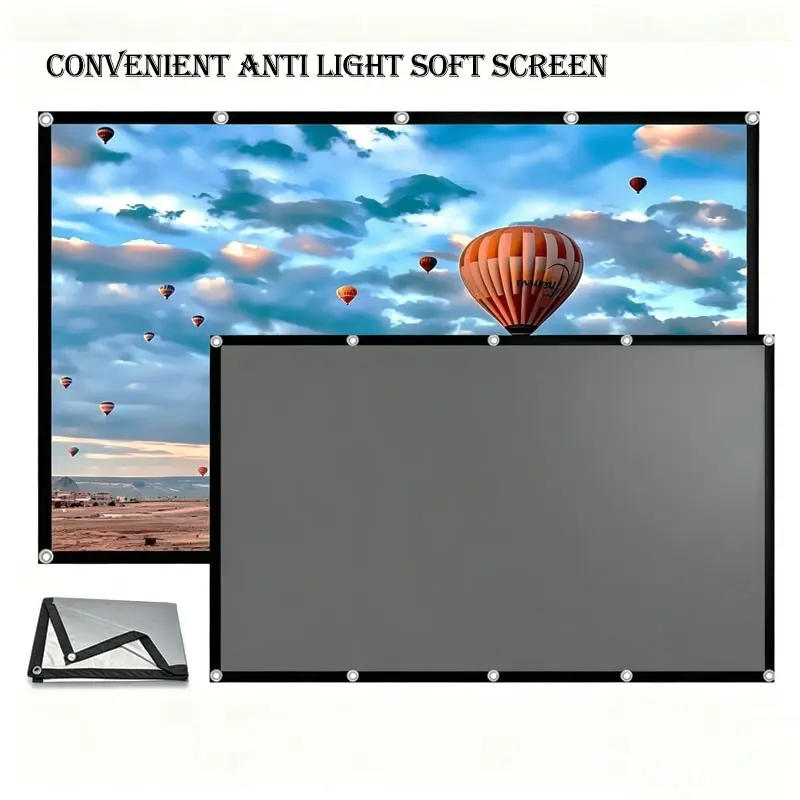 Anti-Glare Projection Screen Hook Mount, Multiple Sizes 30-133 Inches, Wall-Mounted for Home Theater, Outdoor, Indoor Use, No Extra Tools Needed