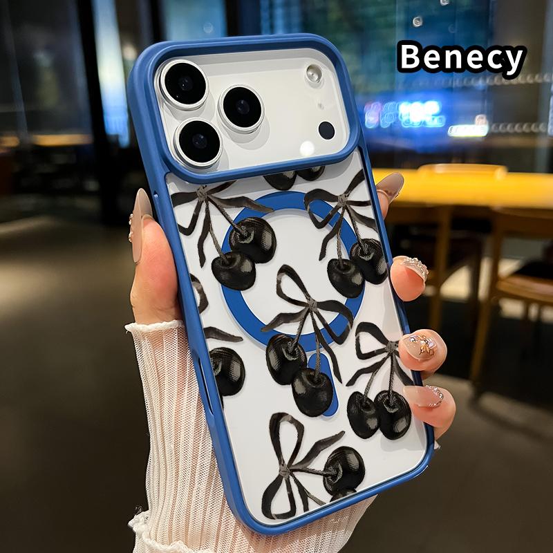 Cherry Bow Magnetic Phone Case for iPhone 17 Pro Max 17 Air 17 Pro 16 15 14 13 12 11 X XR 8 7 and Samsung Galaxy S24 S23 S22 S21 Clear Non Yellowing Shockproof Wireless Charging Compatible