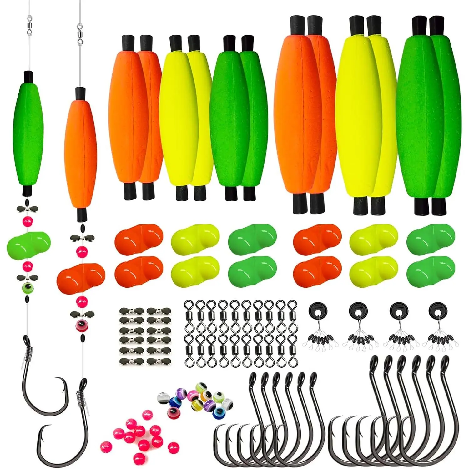 Catfish  Making Kit Catfishing  Accessories 126 count Catfish Tackle with Fishing Hook Swivels Sinker EVA Peg Float Rattle Beads Bobber Stoppers Fishing Bells Spinners