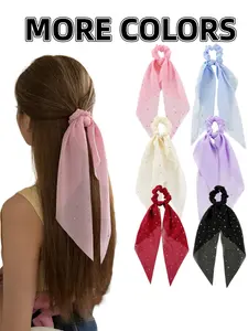 6Colors Sparkling Chiffon Scarf Scrunchies, Korean Sweet Style Elastic Hair Ties, Non-slip Comfortable Design, Ideal for Daily Wear, Casual Dates and Summer Vacation Shoots