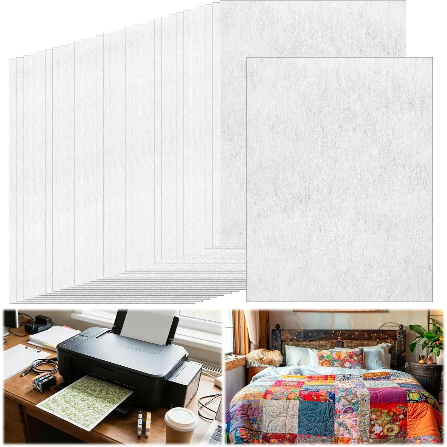 30 Sheets Printable Fabric Sheets 8.5 x 11 Inches Quilt Label Fabrics Sheet Label Fusible Fabric Sheet for Inkjet Printer Patchwork Quilting Handcraft Fabrics Sewing Project