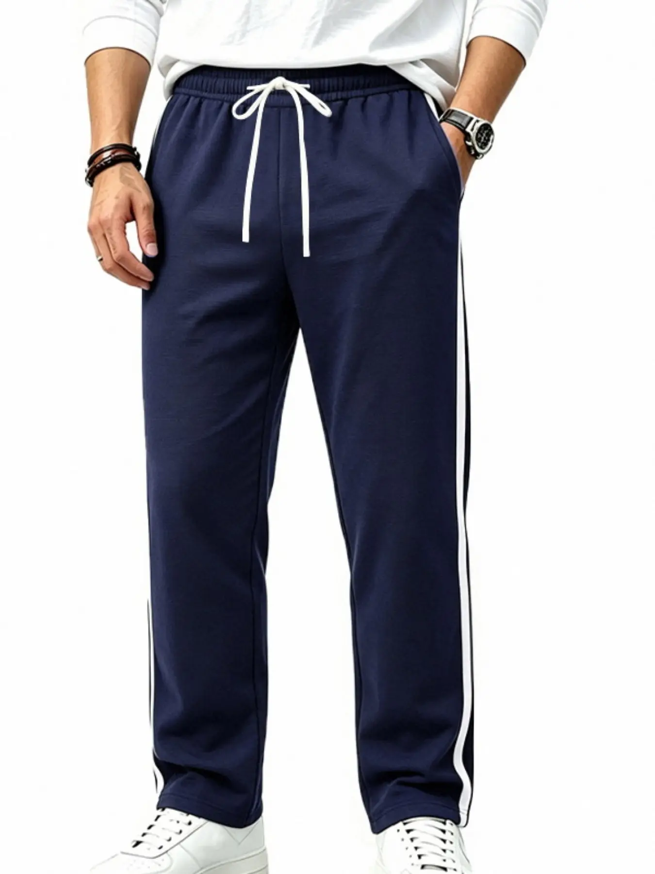 Men's Vintage American Side Stripe Joggers, Loose Straight Leg, Adjustable Drawstring Waist, Casual Workout Pants, Fall Winter Essential