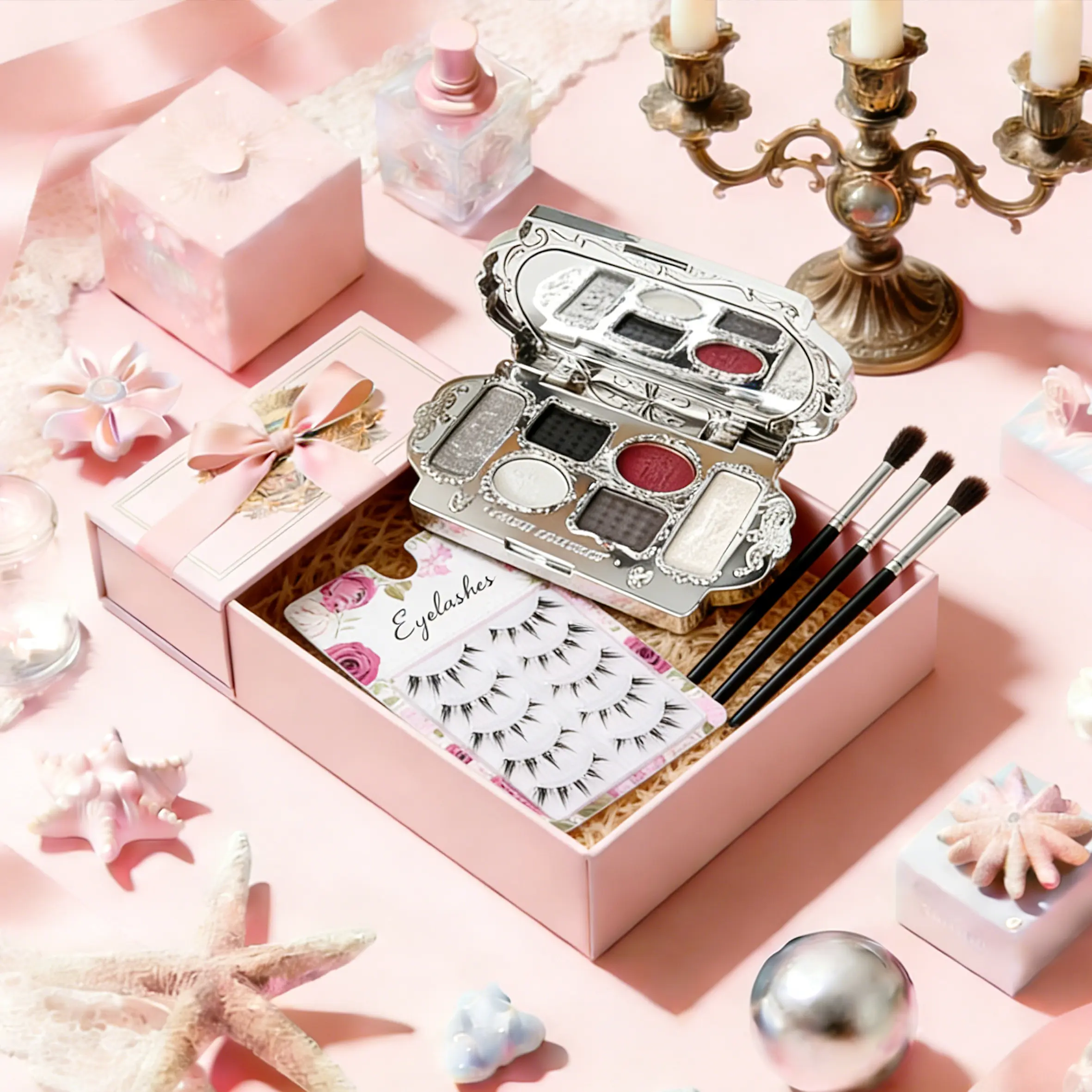 Gothic Princess Makeup Set ： 6-in-1 Kit with Makeup Brush, 6-Color Embossed Eyeshadow Palette, False Eyelashes, Elegant Engraved Case, Matte & Pearlescent Textures, Ideal for Avant-Garde/Alluring Smoky Retro Looks, False Eyelash Makeup Sets, Makeup Sets