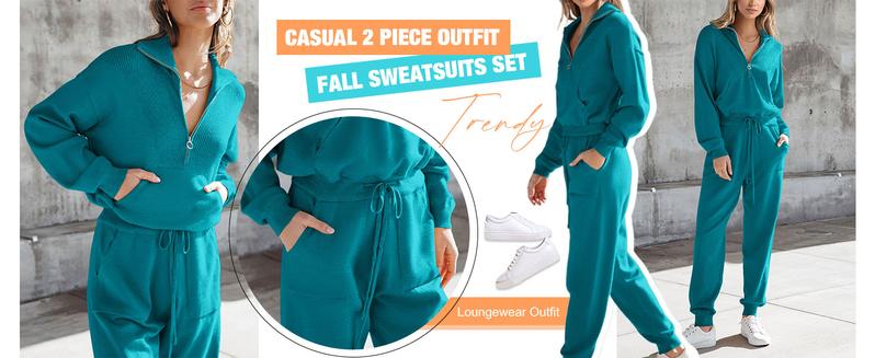 Women's 2 Piece Sweater Set Pullover Zip Up Sweatshirt Jogger Sweatpants Tracksuit Casual Outfit : Clothing, Shoes & Jewelry