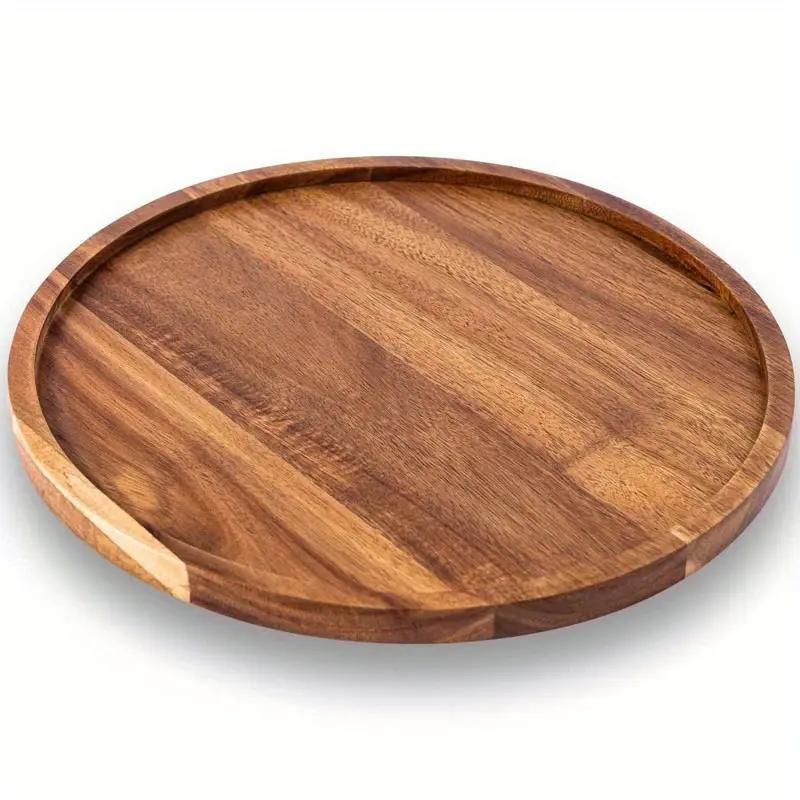 Round Wooden Tray, 1 Count Serving Tray, Fruit Tray, Snack Tray, Breakfast Tray, Table Decor, Home Decor, Kitchen Supplies, Coasters