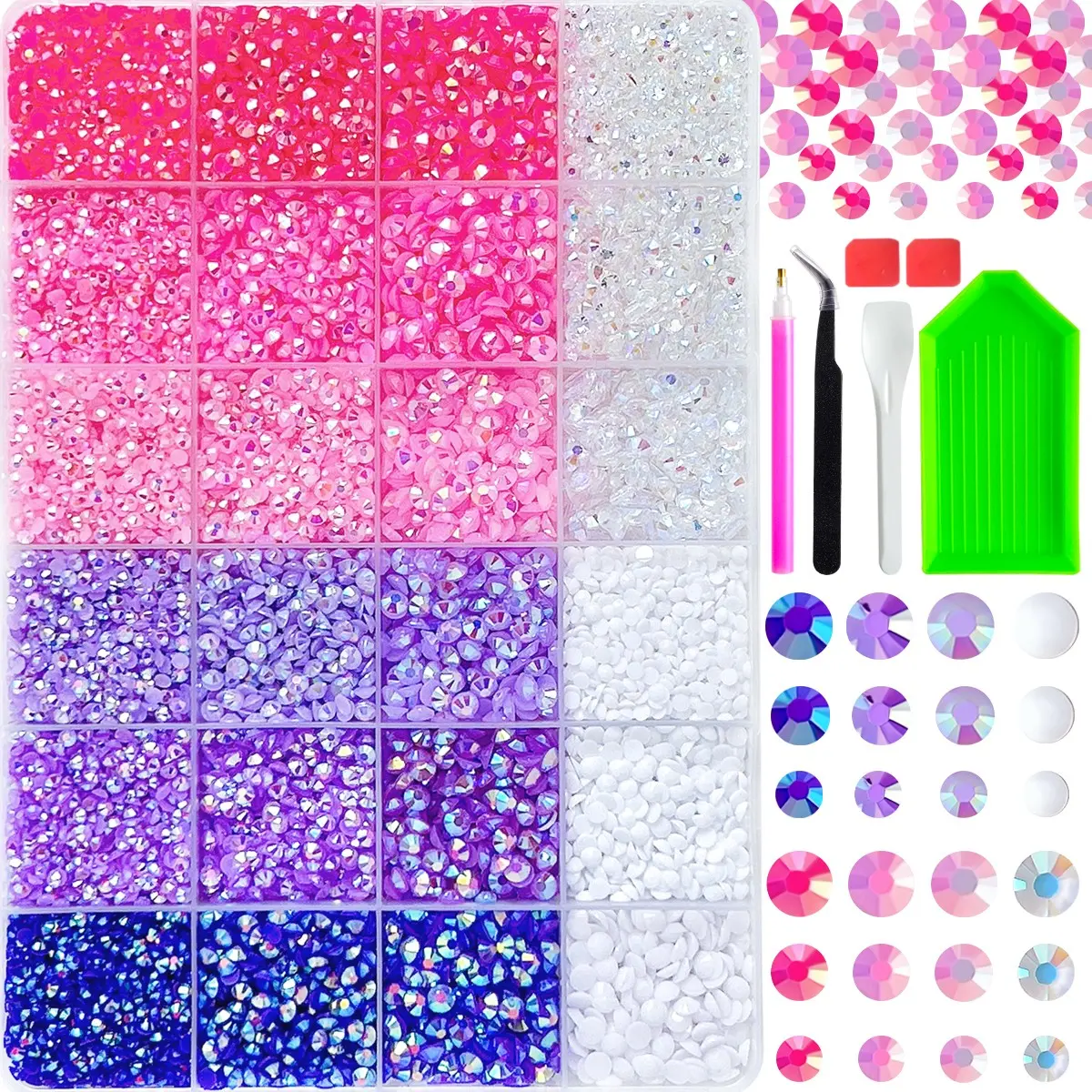 Obsessed with these icy tone flatback rhinestones for DIY crafts，24-Color Rhinestone Kit, DIY Craft Supplies, Includes Tray, Tweezers, Appliqué Pen, Perfect for Clothing, Shoes, Fabric, Nail Art Decorations, Nail Gems
