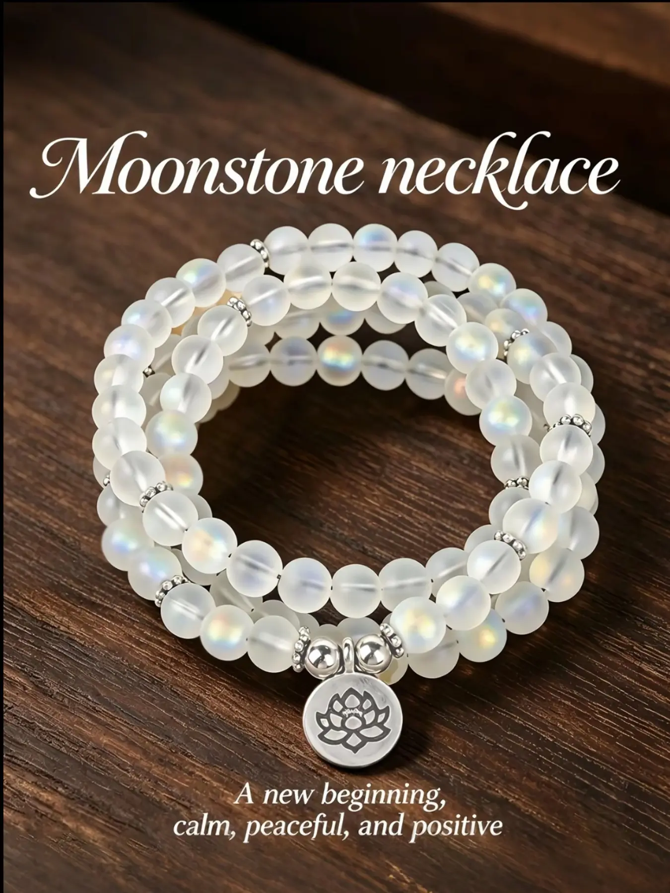 Holy Lotus Natural Moonstone Necklace, Spiritual Energy Crystal, Calming Mind, Positive Energy, Perfect Gift, Healing Jewelry