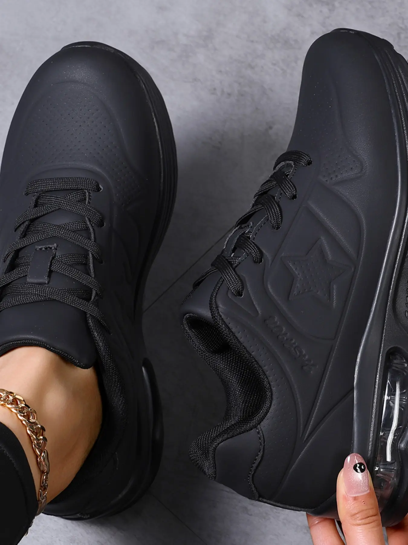 Women's Lace-Up Air Cushion Sports Shoes, Thick Sole Shock Absorption Running Shoes, Fashionable Casual Fitness Training Shoes, Outdoor & Daily Wear