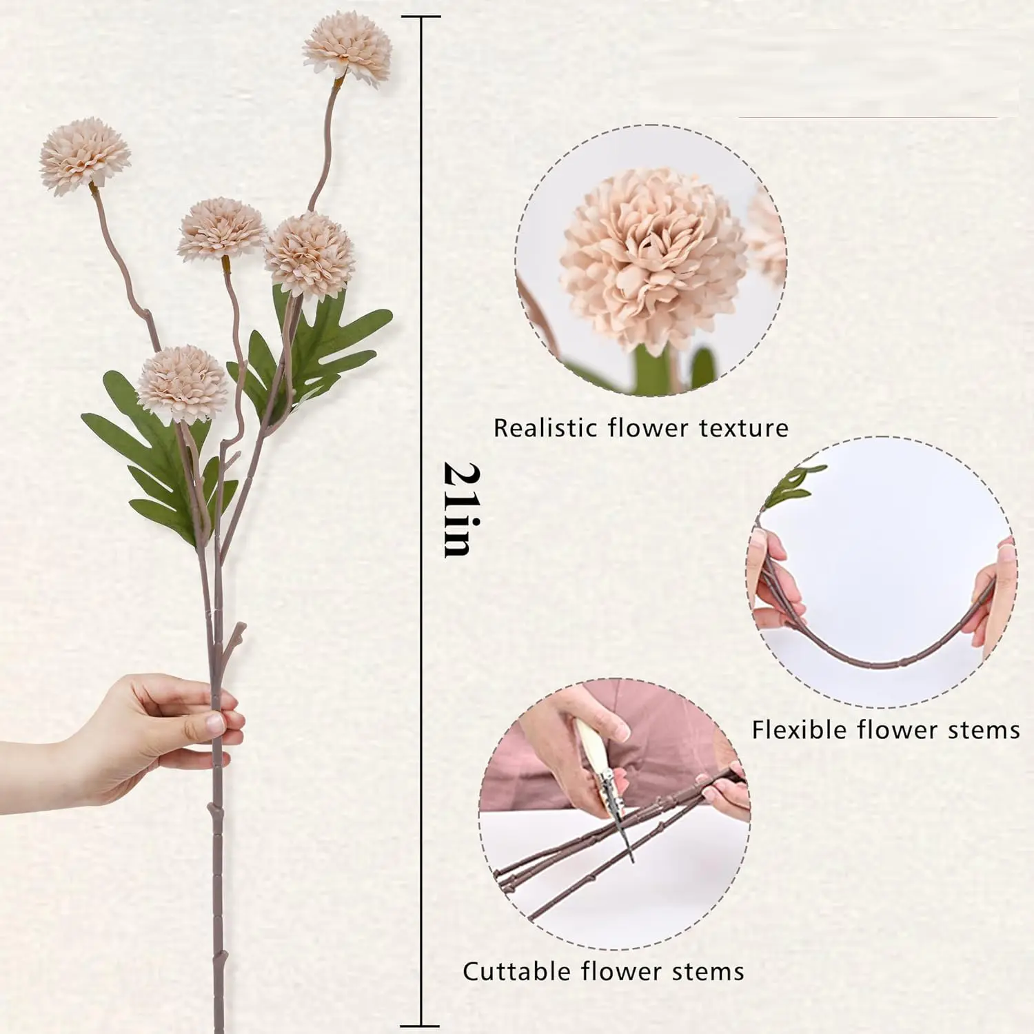 Decorative Silk Fabric Artificial Flowers Ornaments Bundle - 12pcs Long-Lasting Fake Pompon Mum, Bulk Faux Mini Chrysanthemums with 19in Eucalyptus Branches, 18in Bohemian Decor for Wedding Décor Centerpieces Fillers (No Vase)
